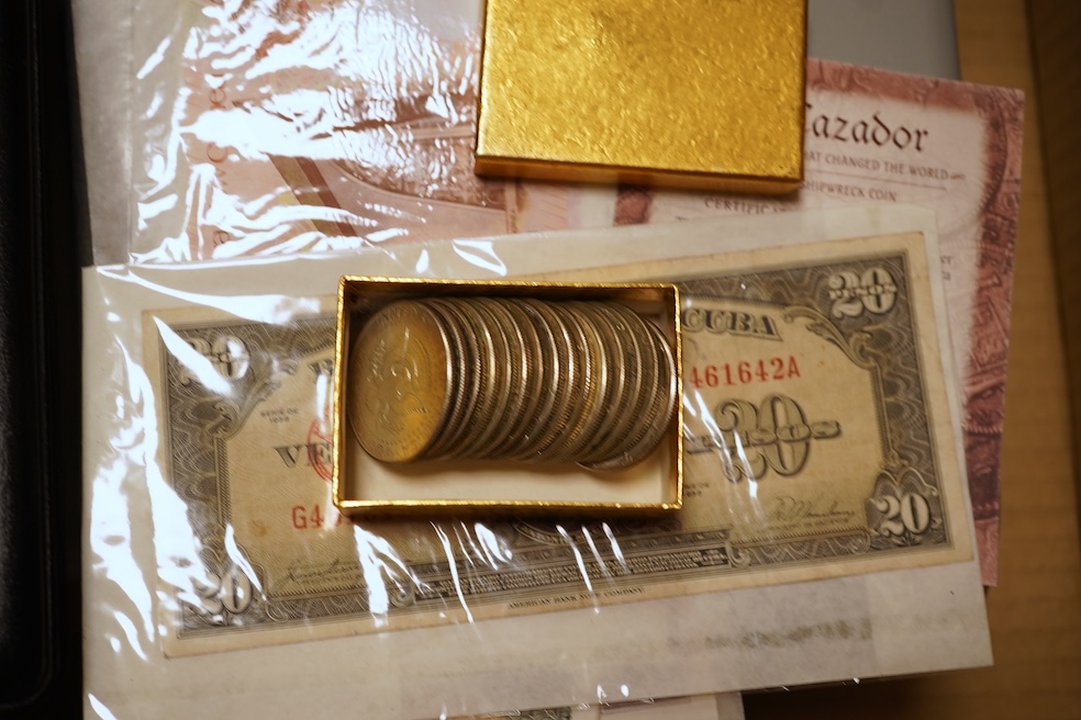 World and British coins, Fantasy Euro Coins 2005-2006, each piece uniface, struck on an oversized blank, Westminster mint; Shackleton silver coin cover, Brexit limited edition commemorative silver coin cover, Bird life o